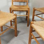 Set Van 4 Vintage Hout En Riet Eetkamerstoelen thumbnail 5