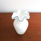 Wit Swirl Vaasje Met Turquoise Murano  Mondgeblazen, Jaren '60/'70 thumbnail 6