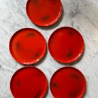 5X Vintage Gebaks / Ontbijtbord Rood (West Germany?) thumbnail 6