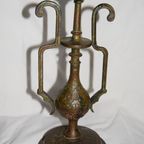 Antieke 19e Eeuwse Orientaalse Bronzen Kandelaar Jemen/india thumbnail 7