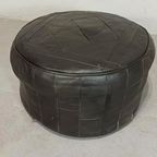 Vintage Leren Peof Ottoman, Zwart thumbnail 6