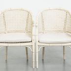Set Van 2 Leuke Vintage Jaren 70 Design Stoelen Van Jonathan Adler Gemaakt Van Riet En Bamboe thumbnail 2