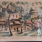Marius Girard, Aquarel, Parisian Chic Gesigneerd. 1960. thumbnail 6
