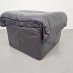 Vintage Cinna Ligne Roset Zwart Leren Voetenbank Poef France thumbnail 2