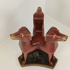 Zeldzame Antieke Houten Tafel Met Hondenkoppen En Bloemenschildering thumbnail 11