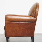 Stoere Vintage Schapenleren Art Deco Stijl Design Fauteuil Met Een Mooi Patina thumbnail 7
