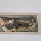 Antiek Prentje In Lijst Drukprent Achter Glas thumbnail 5