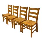 Vintage Set Van 6 Eetkamerstoelen Eiken En Riet Design thumbnail 3