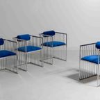Mid-Cdentury Modern Chromen Eetkamerstoelen Met Royaal Blauwe Fluweel, Italië 1970S thumbnail 7