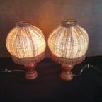 Vintage - Schemerlamp - Bedlamp - Kastlamp - Hout/stof- 2 Stuks thumbnail 12