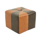 Vierkante Poef Skai Kunstleder Bruin Camel Patchwork 41cm thumbnail 2