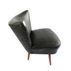 Vintage Cocktailstoel/Clubfauteuil Zwart Skai, Jaren '50 thumbnail 2