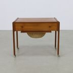 Sewing Table/Side Table With Rattan Basket, 1960S thumbnail 4