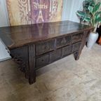 Antiek Oosters Altaar, Wandconsole Sidetable, Salontafel Met 3 Lades Afm. 70x164cm En 70cm Hoog. thumbnail 3