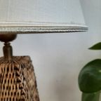 Vintage Rotan Tafellamp Met Linnen Lampenkap thumbnail 2