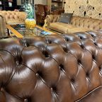 Originele Salvale Chesterfield 2,5 Zits Bank Antiek Bruin Leer thumbnail 3