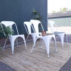 4 Tolix Style Eetkamerstoelen Vintage Design Witte Stoelen thumbnail 3