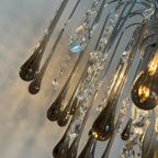 Xxl Grote Murano Kroonluchter Hanglamp Taupe Chrome Frame thumbnail 15