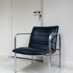 Vintage Chromen Fauteuil Met Zwart Leren Zitting thumbnail 4