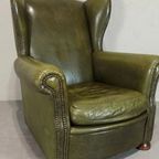 Vintage Leren Oorfauteuil, Groen thumbnail 12