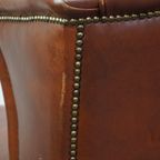 Correcte, Comfortabele, Luxe Engelse Stijl Oorfauteuil Gemaakt Van Cognac Kleurig Rundleer thumbnail 14