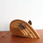 Vintage Grote Houten Muis Met Leren Oren, Jaren '70 thumbnail 4