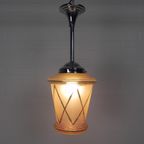 Art Deco Hanglamp Met Roze Glazen Kap, Jaren 30 thumbnail 2
