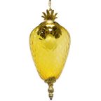 Vintage Artdeco Messing Hanglamp Amber Glas Jaren 30 thumbnail 3