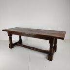 Massief Engelse Eikenhouten Eettafel – 20e Eeuw Met Prachtige Nerf En Patina thumbnail 7
