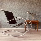 Vintage Italian Steel And Leather Rocking Chair Attributed To Fasem, 1970S thumbnail 10