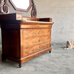 Antique Eastlake Victorian Carved Walnut Marble Top Dresser Chest Washstand With Mirror Vanity Bu thumbnail 13