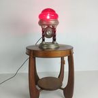Unieke Vintage Tinnen Lamp Met Uurwerk thumbnail 17
