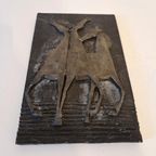 Vintage Zware Keramieke Wandtegel Met Paarden Mid Century thumbnail 3