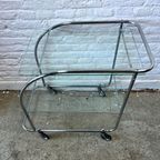 Vintage Barcart, Serveerwagen Art Deco Bauhaus Chroom Glas thumbnail 6