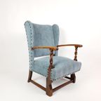 Brocante Blauwe Rookstoel | Antiek Blauwe Fauteuil thumbnail 2