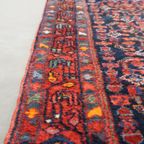 Oude Oosterse Loper Met De Hand Gemaakt Met Voornamelijk Donkerblauw & Rood Tinten 315x105cm thumbnail 5