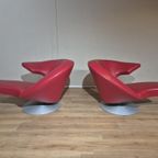 2x Leolux Parabolica Fauteuils - Rood - Leder - Design -zgan thumbnail 2