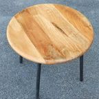 Retro Hout En Metaal Bijzettafel, Rond thumbnail 2