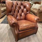 Engelse Bendic Xl Chesterfield Lounge Fauteuil In Cognac Leer thumbnail 3