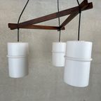 Vintage ‘japandi’ Hanglamp Teak En Opaline thumbnail 6