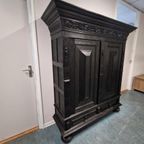 Antieke Kast Zwarte Kast Boekenkast Broodkast Wandkast Tv thumbnail 8