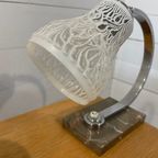 Set Van 2 Art Deco Bureaulampen Van Marmer En Glas thumbnail 6