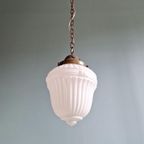 Art Deco Hanglamp In Geperst Gegoten Wit Opaline Glas thumbnail 12