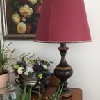 Zeldzame Vintage Houten Voet Tafellamp In Bruin, Goud En Groen thumbnail 10