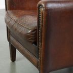 Karaktervolle Vintage Design Fauteuil Gemaakt Van Prachtig Gepatineerd Schapenleer thumbnail 14