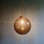 Grande Suspension En Laiton Et Verre Fumé Bullé, 1970 thumbnail 5