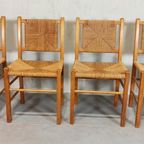 Set Van 4 Vintage Hout En Riet Eetkamerstoelen thumbnail 8