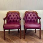 Set Vintage Wijnrode Chesterfield Fauteuils thumbnail 8