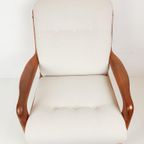 Vintage Deense Dyrlund Fauteuil Nieuw Gestoffeerd Crème Wol thumbnail 11