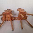 2 Brutalist Spaanse Lage Stoelen Grenen Vintage. thumbnail 6